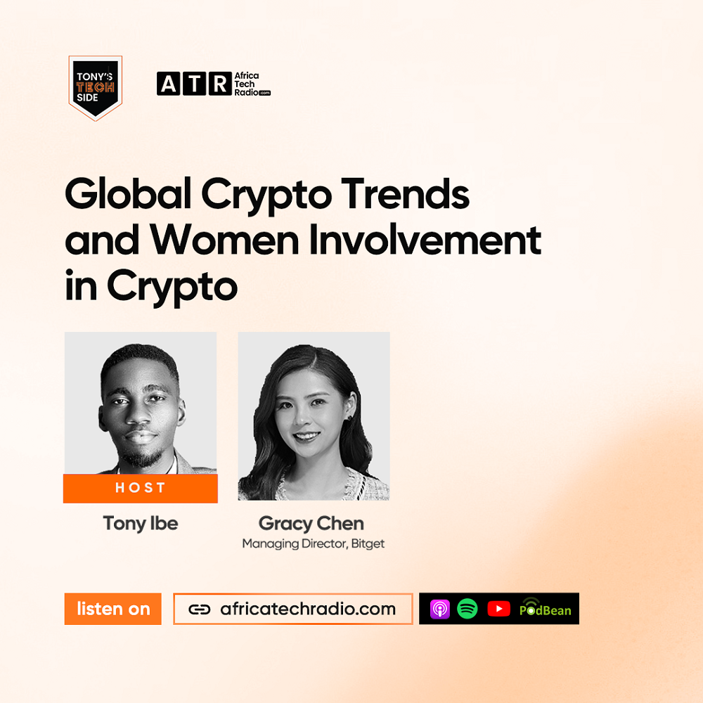 Bitget's Co-Founder, Gracy Chen on a flyer for an interview on Africa Tech Radio
